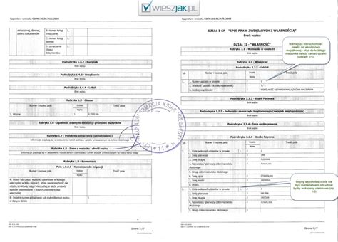 Przykładowa strona z księgi wieczystej nieruchomości.