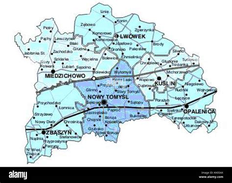 Mapa powiatu nowotomyskiego z zaznaczoną lokalizacją Miedzichowa