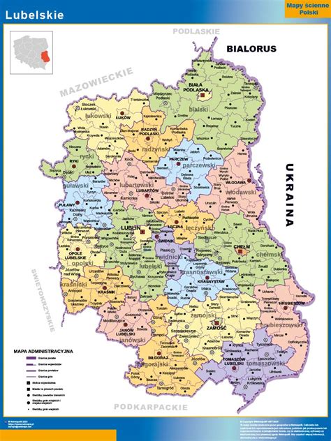 Mapa województwa lubelskiego z zaznaczonymi miastami