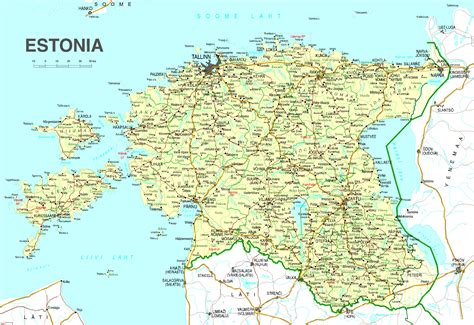 Mapa Estonii z zaznaczonymi głównymi miastami