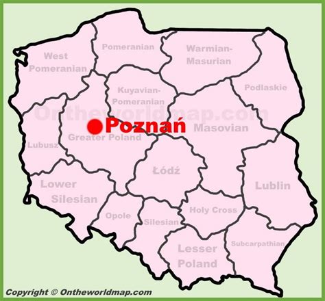 Mapa Polski z zaznaczonym Poznaniem