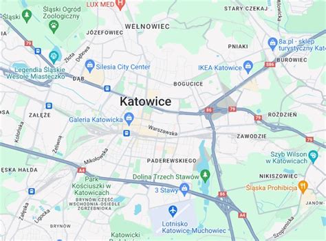 Mapa Katowic z zaznaczoną lokalizacją kancelarii komorniczej