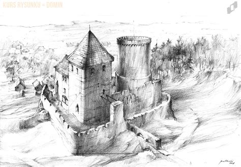 Rysunek przedstawiający zamek królewski i otaczające go pola uprawne