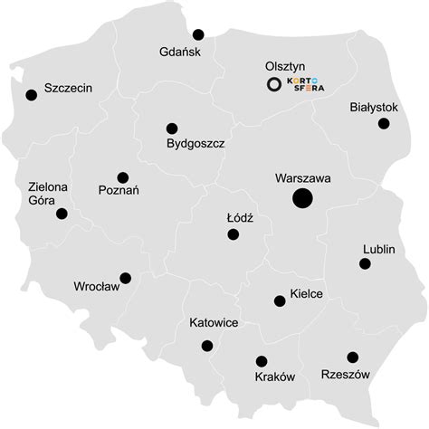 Mapa z zaznaczonymi miastami oferującymi szkolenia z windykacji