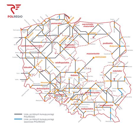Mapa połączeń kolejowych POLREGIO w Opolu