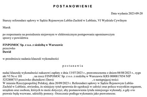 klauzula wykonalności na dokumencie
