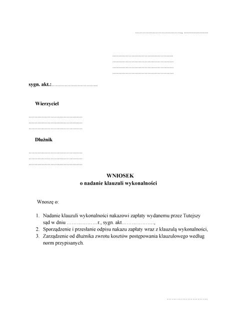 Wzór klauzuli wykonalności