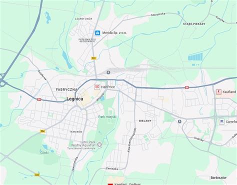 Mapa Legnicy z zaznaczonymi ulicami, gdzie odbywają się licytacje komornicze