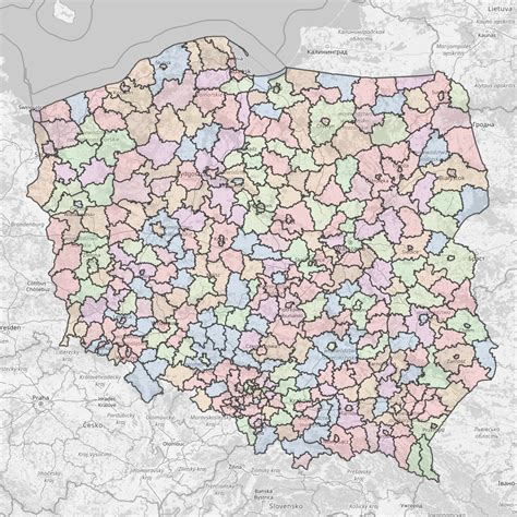Mapa z zaznaczonymi urzędami gminy