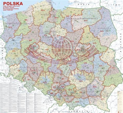 Mapa przedstawiająca okręgi sądowe w Polsce