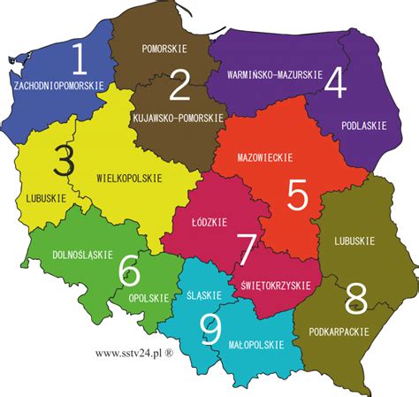 Mapa przedstawiająca okręgi sądowe w Polsce