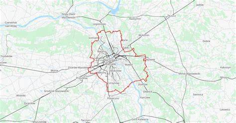 Mapa obszarów działania komornika w Warszawie i okolicach