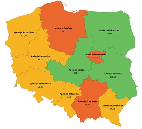 Mapa podziału na sądy apelacyjne w Polsce