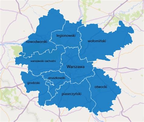 Mapa wskazująca właściwość miejscową komorników sądowych w rejonie Piaseczna i Konstancina-Jeziorny