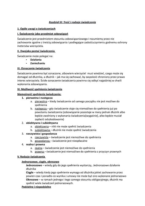 Rodzaje świadczeń w prawie zobowiązań