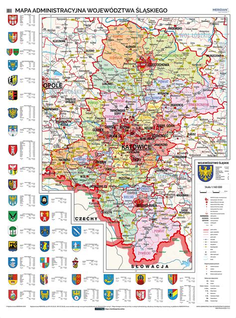 Mapa regionu śląskiego z zaznaczonymi miastami jak Zawiercie, Katowice, Bielsko-Biała