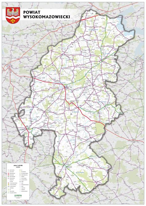 Mapa powiatu wysokomazowieckiego z zaznaczonym Ciechanowcem