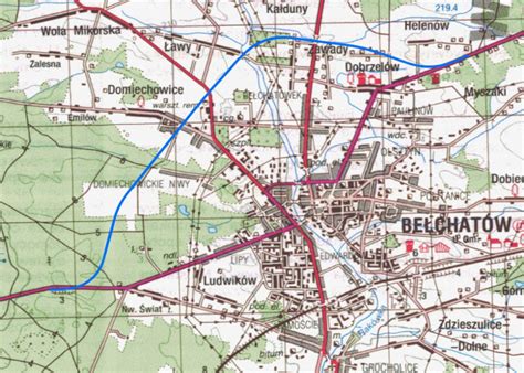 Mapa Bełchatowa z zaznaczonymi ulicami