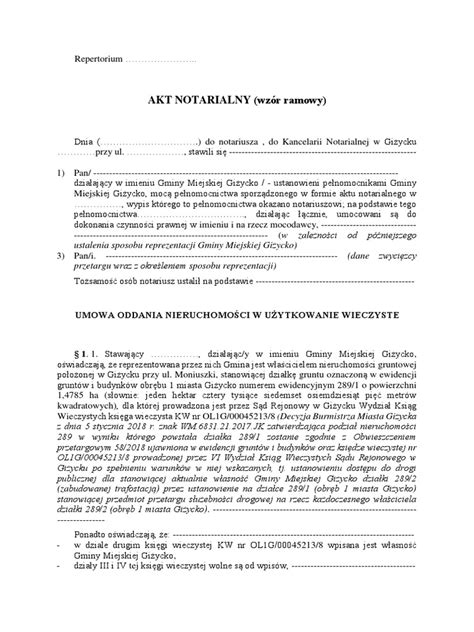 Przykładowy akt notarialny poddania się egzekucji