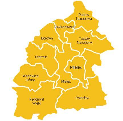 Mapa powiatu mieleckiego z opisem roli starosty i zarządu