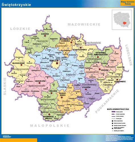 Mapa regionu kartuskiego z lokalizacją licytowanych nieruchomości i kluczowymi miastami