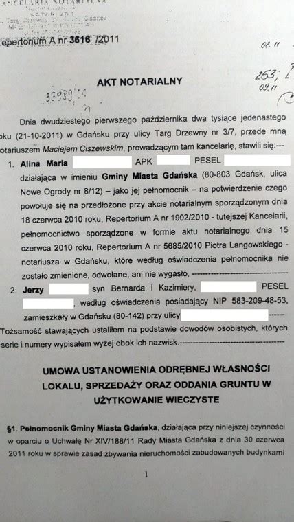 Przykładowy dokument aktu notarialnego