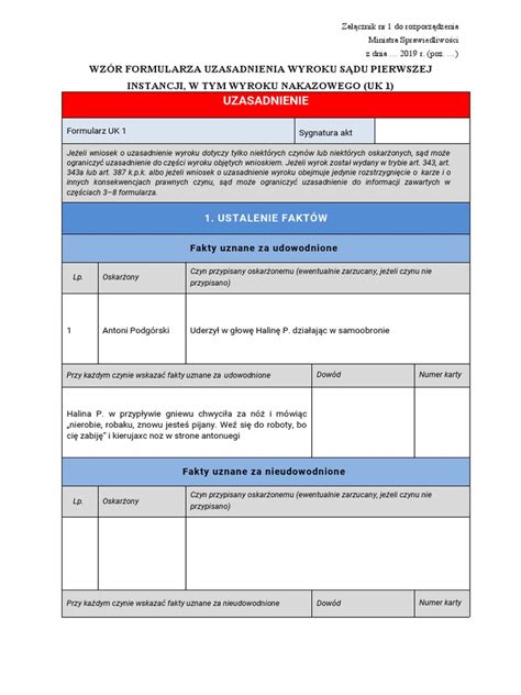 Formularz uzasadnienia wyroku
