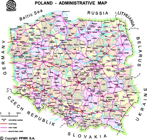 Mapa Polski z zaznaczonymi urzędami miast i gmin