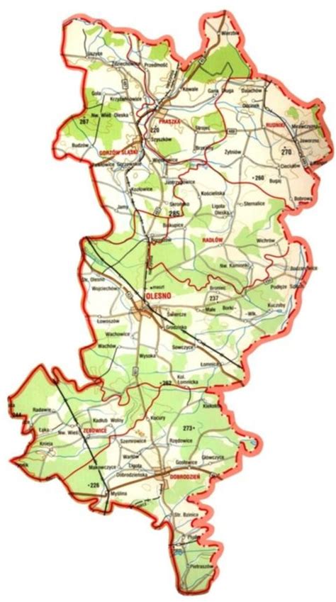 mapa powiatu oleskiego z zaznaczonymi miejscowościami