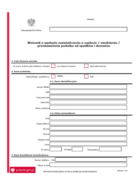 Przykładowy formularz wniosku o wydanie zaświadczenia