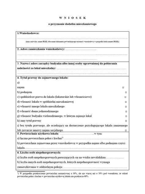 Formularz wniosku o dodatek mieszkaniowy