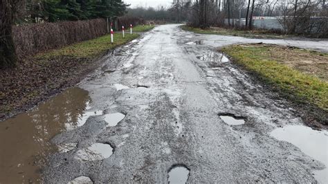 zdjęcie zniszczonej drogi gruntowej z kałużami